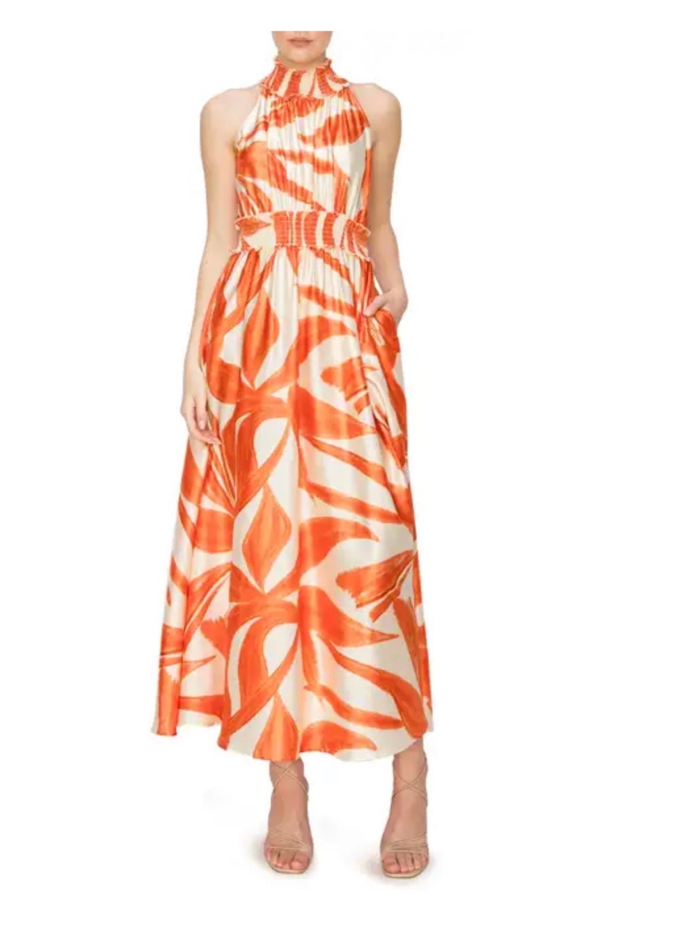 MELLODAY Orange and Cream Halter Maxi Dress from Nordstrom